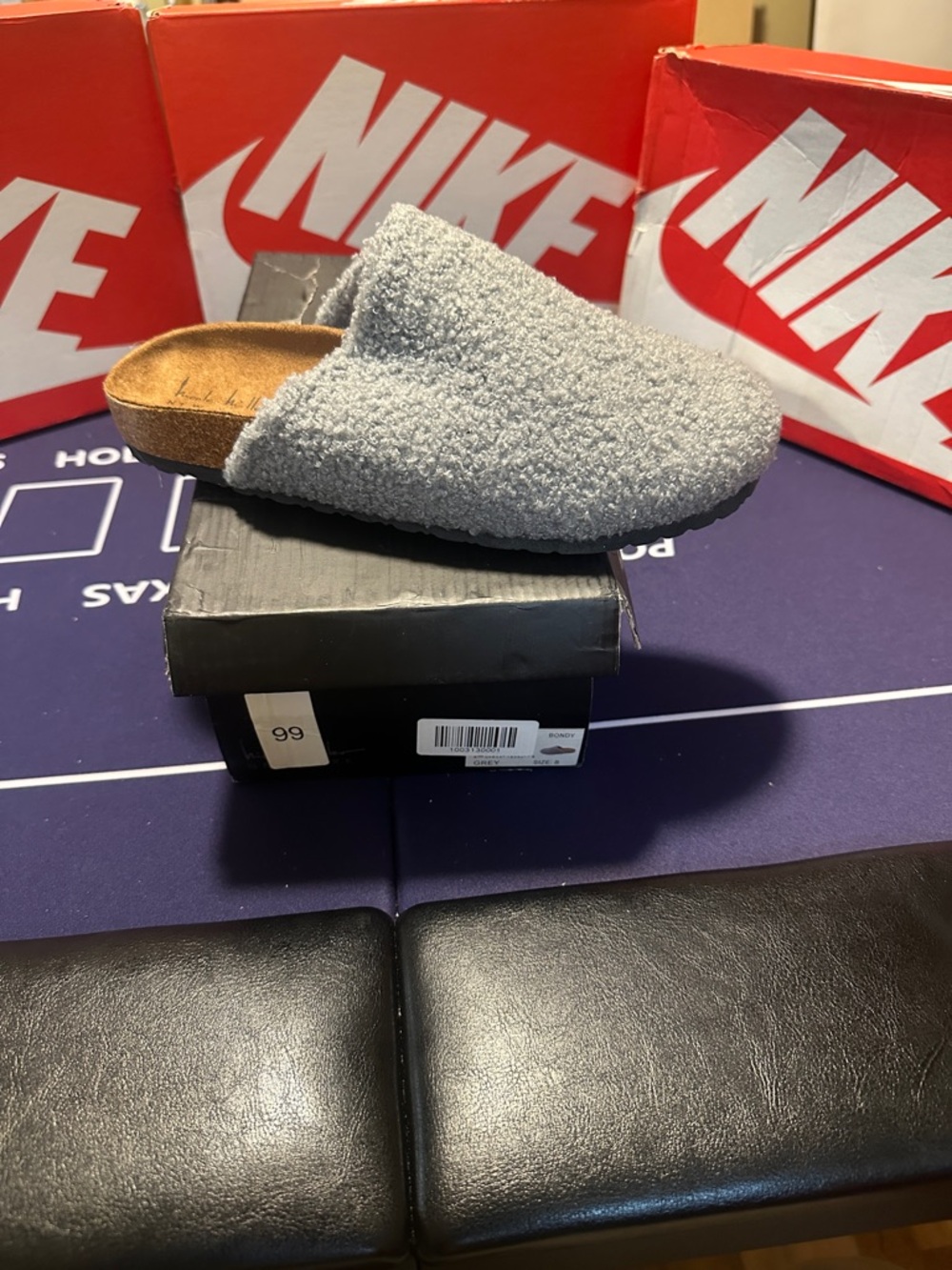 Cozy Gray Sherpa Slip-On Mule